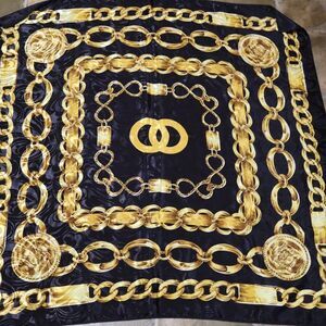 Rococo Vintage Square Scarf Black & Gold Chain Print Mob Wife Old Money Look